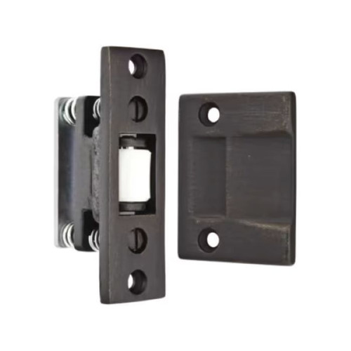 Emtek Roller Door Catch With Strike And Screws, 1" W X 3-3/8" L, 1-3/4" W X 2-1/4" L Strike, Flat, Matte Black