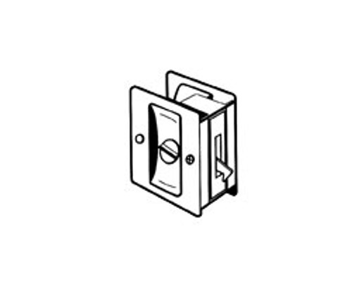 Don-Jo Pocket Door Lock Field Reversable, 2-1/2" Width, 2-3/4" Height, Brass, Privacy, Adjustable For Thickness, Satin Chrome