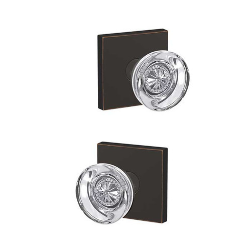 Schlage Residential Fc172 Custom Non-Turning Knob Set Double Dummy (Pair), Hobson, Collins Decorative Trim, Aged Bronze