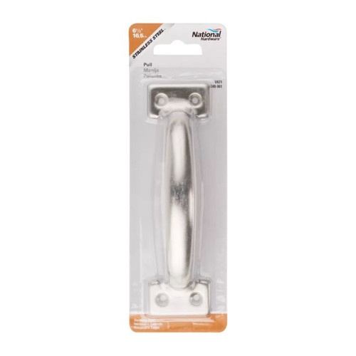 National Hardware Utility Pull, For Wood Or Metal Doors, 6-1/2", Steel Material, Visual Pack, Catalog #V671, Satin Stainless