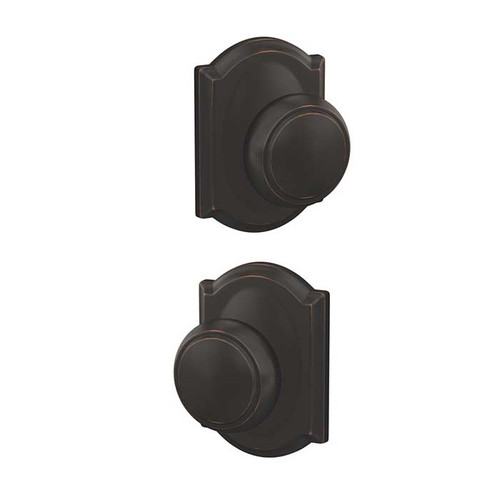 Schlage Residential Fc172 Custom Non-Turning Knob Set Double Dummy (Pair), Andover, Camelot Decorative Trim, Aged Bronze