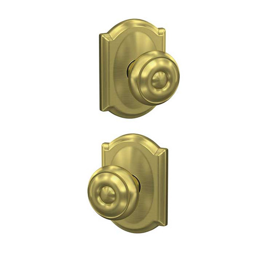 Schlage Residential Fc172 Custom Non-Turning Knob Set Double Dummy (Pair), Georgian, Camelot Decorative Trim, Satin Brass