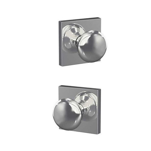 Schlage Residential Fc172 Custom Non-Turning Knob Set Double Dummy (Pair), Plymouth, Collins Decorative Trim, Bright Polished Chrome
