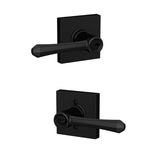 Schlage Residential F51A Dempsey Keyed Entry Lever Lock With Collins Trim Function, Decorative, Matte Black