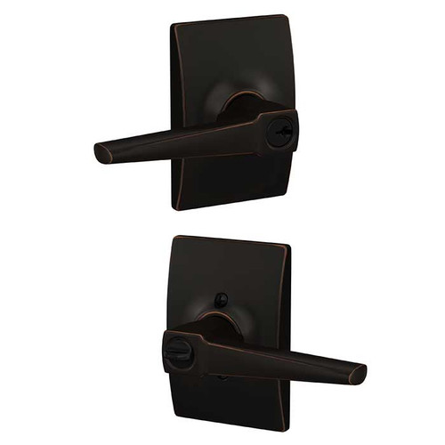 Schlage Residential F51A Eller Keyed Entry Lever Lock With Century Trim Function, Decorative, Aged Bronze
