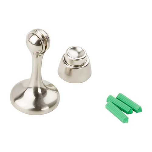 National Hardware Magnetic Rigid Door Stop, Holding, 3" Projection From Wall, Visual Pack, Catalog #V244, Satin Nickel