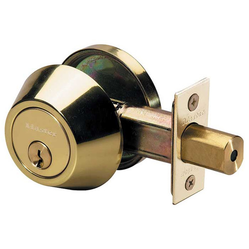 Master Lock Single Cylinder Deadbolt Grade 3, Sc1 Keyway, Bright Polished Brass