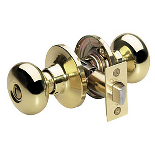 Master Lock Biscuit Knob Privacy Lockset Grade 3, 6-Way Latch, Bright Polished Brass