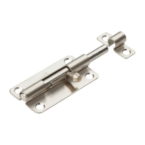 National Hardware Barrel Bolt, 4", .32 Diameter, Steel, Visual Pack, Catalog #V434, Satin Stainless