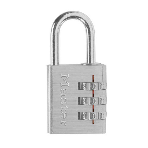 Master Lock Combination Padlock Personal Resettable, 3 Number Dial, Body Width: 1-3/16" (30mm), Shackle Length: 1" (25mm), Shackle Width: 9/16" (14mm), Shackle Diameter: 3/16" (5mm), Silver