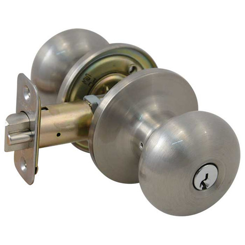Master Lock BC01 Biscuit Knob Entry Lockset Grade 3, Keyed, WR5 Keyway, Keyed Alike in Groups of 4, 6-Way Latch, Satin Nickel