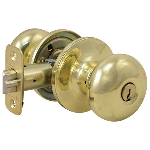 Master Lock BC01 Biscuit Knob Entry Lockset Grade 3, Keyed, WR5 Keyway, Keyed Alike in Groups of 4, 6-Way Latch, Bright Polished Brass