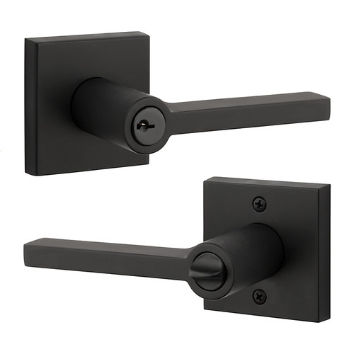 Baldwin Square Reserve Lever Privacy With Contemporary Rose, Satin Black