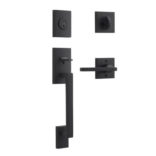 Baldwin La Jolla Handleset With Square Lever Single Cylinder Right Hand And Contemporary Rose, Satin Black