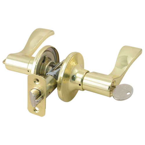 Master Lock Wave Lever Entry Lockset Grade 3, Style, Keyed, 6-Way Latch, Keyed Alike, Sc1 Keyway, Bright Polished Brass