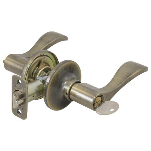 Master Lock Wave Lever Entry Lockset Grade 3, Style, Keyed, 6-Way Latch, Antique, Keyed Alike, Sc1 Keyway, Satin Brass Blackened