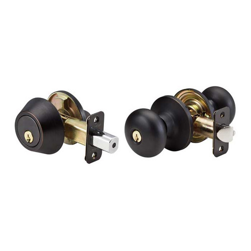 Master Lock BCC06 Biscuit Knob Entry & Deadbolt Combo Grade 3, Keyed, KW1 Keyway, Keyed Alike in Groups of 4, 6-Way Latch, 4-Way, Antique Bronze