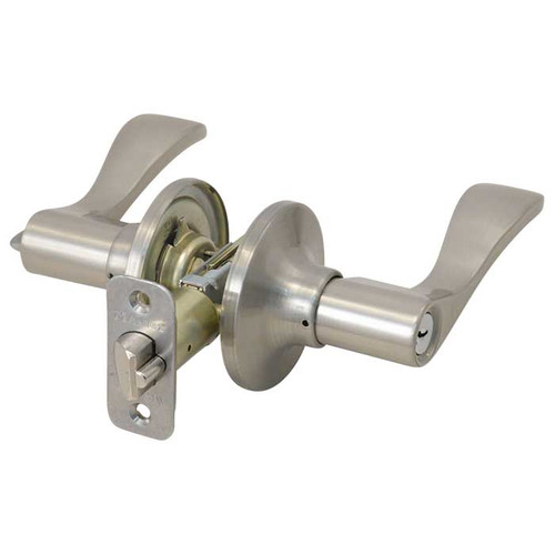 Master Lock Wave Lever Entry Lockset Grade 3, Style, Keyed, 6-Way Latch, Keyed Alike, Sc1 Keyway, Satin Nickel