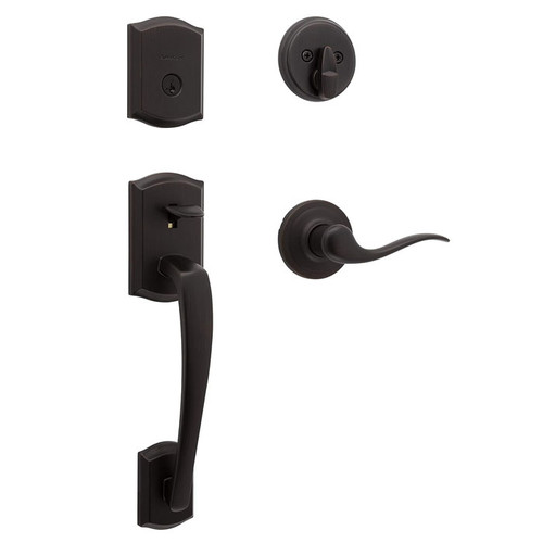 Kwikset Complete Handleset With Lever Single Cylinder Deadbolt, Prescott Outside Handle Tustin Inside, Smartkey, Clear Pack, Venetian Bronze