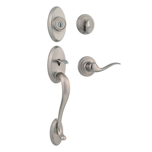 Kwikset Complete Handleset With Lever Single Cylinder Deadbolt, Shelburne Outside Handle Tustin Inside, Smartkey, Clear Pack, Satin Nickel