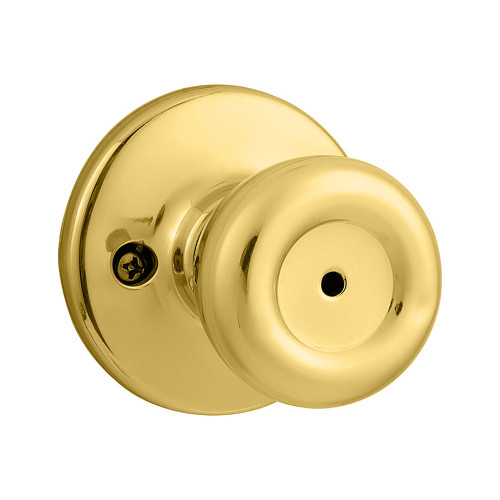 Kwikset Tylo Privacy Knob With 6-Way Adjustable Latch And Round Corner Strike, Bright Polished Brass