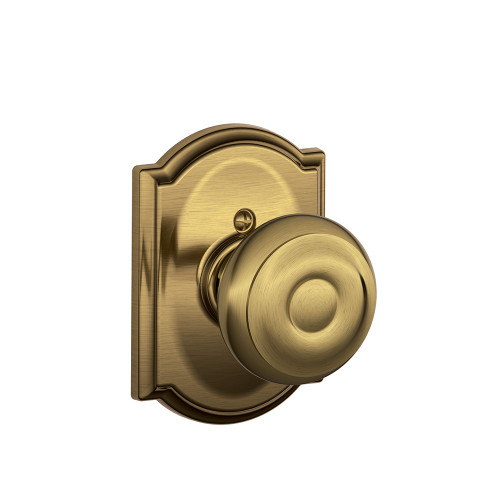 Schlage Residential F170 Georgian Knob Single Dummy Trim With Camelot Trim Function, Antique, Decorative, Satin Brass Blackened