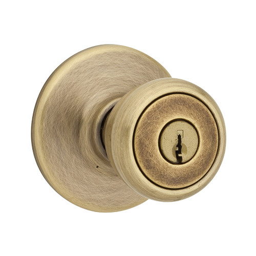 Kwikset Tylo Keyed Entry Knob Smartkey With 6-Way Adjustable Latch And Round Corner Strike, Satin Brass Blackened