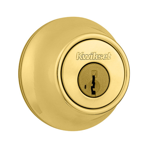 Kwikset 660 Single Cylinder Deadbolt Round Smartkey With Round Face Adjustable Latch And Round Corner Strike, Bright Polished Brass