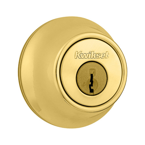 Kwikset 665 Double Cylinder Deadbolt, Round Corner Adjustable Latch, With Round Corner 1" X 2-1/4" Strike And Round Corner Full Lip Strike, Bright Polished Brass