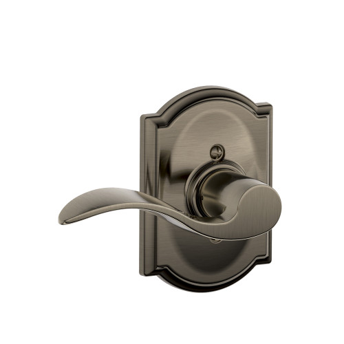 Schlage Residential F170 Accent Lever Single Dummy Trim With Camelot Trim Function, Antique, Decorative, Left Hand Handing, Satin Nickel Blackened