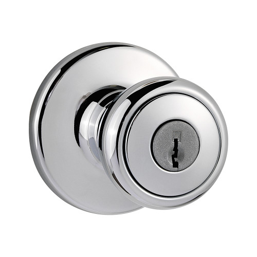 Kwikset Tylo Keyed Entry Knob With 6-Way Adjustable Latch And Round Corner Strike, Bright Polished Chrome