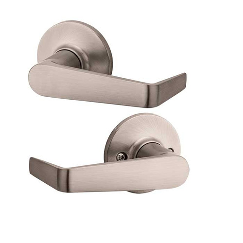 Kwikset Carson Ul Passage Lever With Round Corner Adjustable Latch And Round Corner Strike, Satin Nickel