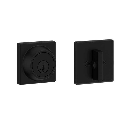 Kwikset 660 Sqt Single Cylinder Deadbolt Square, Smartkey, Round Corner Adjustable Latch, With Round Corner 1" X 2-1/4" Strike And Round Corner Full Lip Strike, Matte Black