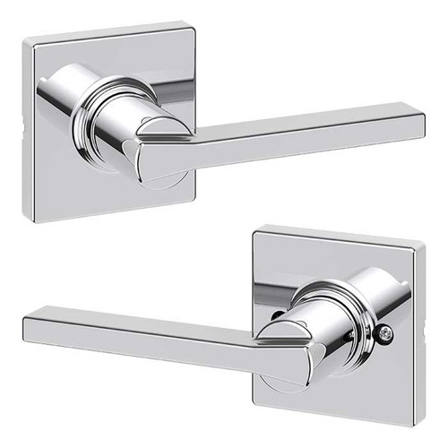 Kwikset Casey Passage Lever With Square Rose, 6-Way Adjustable Latch And Round Corner Strike, Bright Polished Chrome