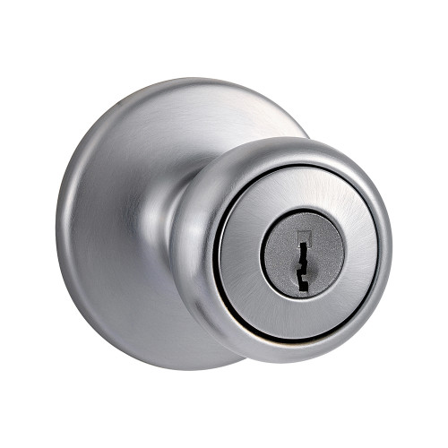 Kwikset Tylo Keyed Entry Knob With 6-Way Adjustable Latch And Round Corner Strike, Satin Chrome