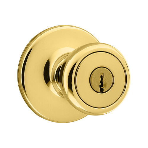 Kwikset Tylo Keyed Entry Knob With 6-Way Adjustable Latch And Round Corner Strike, Bright Polished Brass