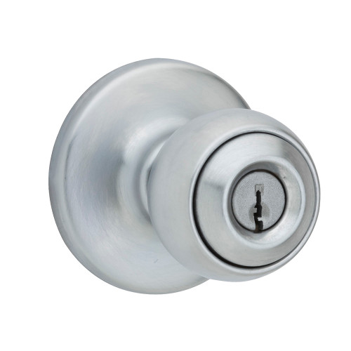 Kwikset Polo Keyed Entry Knob With 6-Way Adjustable Latch And Round Corner Strike, Satin Chrome