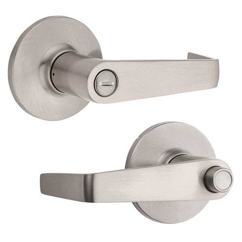 Kwikset Carson Ul Privacy Lever With Round Corner Adjustable Latch And Round Corner Strike, Satin Nickel