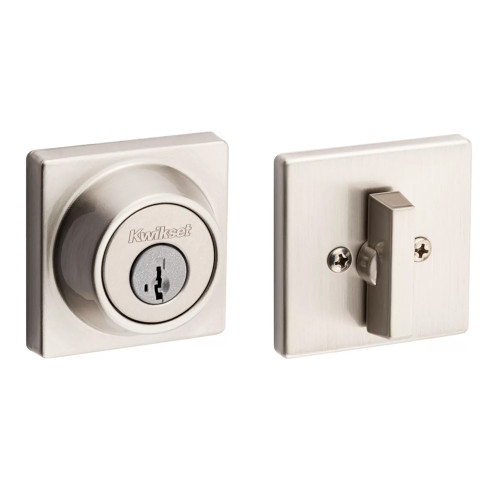 Kwikset 660 Sqt Single Cylinder Deadbolt Square, Smartkey, Round Corner Adjustable Latch, With Round Corner 1" X 2-1/4" Strike And Round Corner Full Lip Strike, Satin Nickel