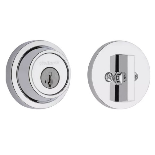 Kwikset 660 Rdt Contemporary Single Cylinder Deadbolt, Smartkey, Round Corner Adjustable Latch, With Round Corner 1" X 2-1/4" Strike And Round Corner Full Lip Strike, Bright Polished Chrome