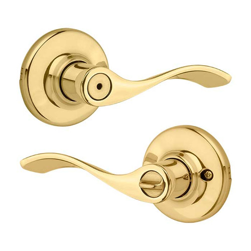 Kwikset Balboa Privacy Lever With 6-Way Adjustable Latch And Round Corner Strike, Bright Polished Brass