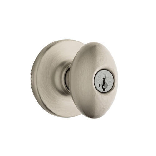 Kwikset Aliso Keyed Entry Knob Smartkey With 6-Way Adjustable Latch And Round Corner Strike, Satin Nickel