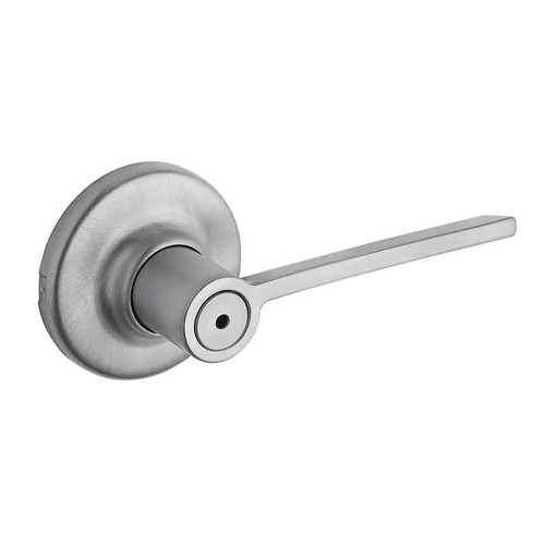 Kwikset Ladera Privacy Lever With Round Rose, 6-Way Adjustable Latch And Round Corner Strike, Satin Chrome