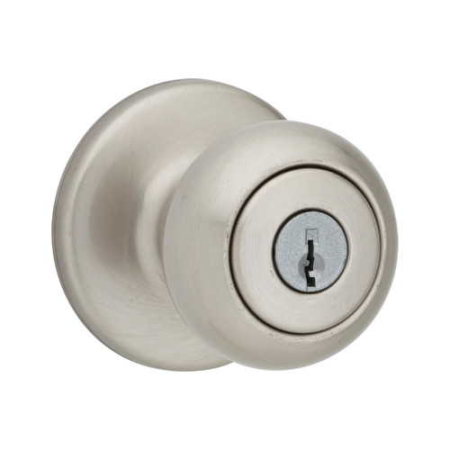 Kwikset Cove Keyed Entry Knob Smartkey With 6-Way Adjustable Latch And Round Corner Strike, Satin Nickel