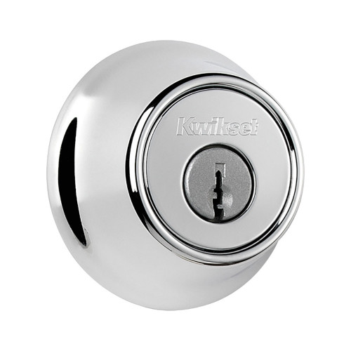 Kwikset 660 Single Cylinder Deadbolt Round, Round Corner Adjustable Latch, With Round Corner 1" X 2-1/4" Strike And Round Corner Full Lip Strike, Bright Polished Chrome