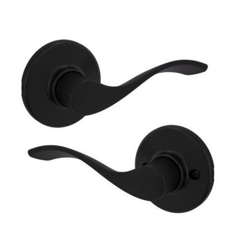Kwikset Balboa Passage Lever With 6-Way Adjustable Latch And Round Corner Strike, Matte Black