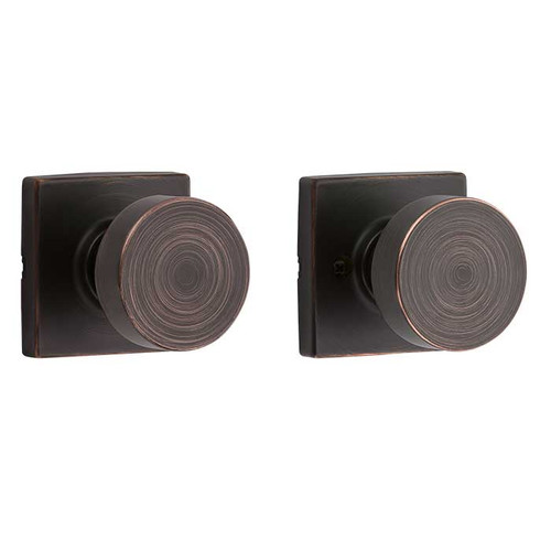 Kwikset Pismo Passage Knob With Square Rose, 6-Way Adjustable Latch And Round Corner Strike, Venetian Bronze