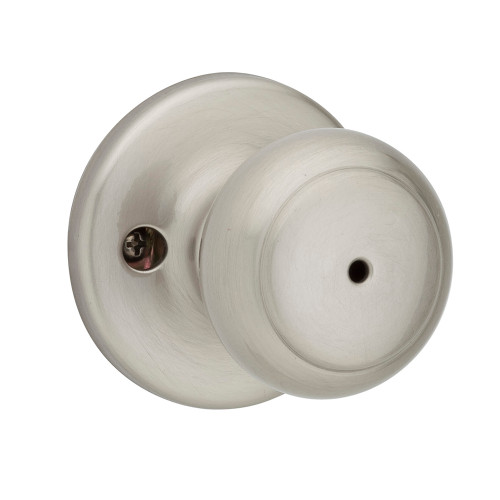 Kwikset Cove Privacy Knob With 6-Way Adjustable Latch And Round Corner Strike, Satin Nickel