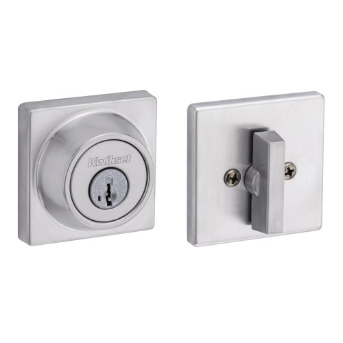 Kwikset 660 Sqt Single Cylinder Deadbolt Square, Smartkey, Round Corner Adjustable Latch, With Round Corner 1" X 2-1/4" Strike And Round Corner Full Lip Strike, Satin Chrome