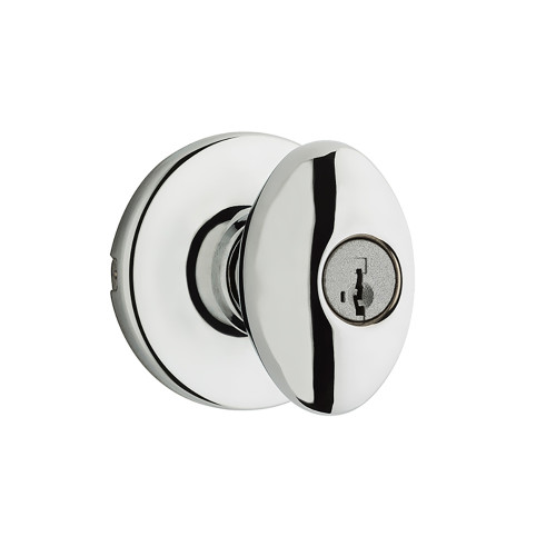 Kwikset Aliso Keyed Entry Knob Smartkey With 6-Way Adjustable Latch And Round Corner Strike, Bright Polished Chrome